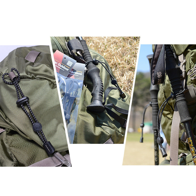 Outdoor hiking backpack with external climbing poles rope buckle fixed buckle elastic rope