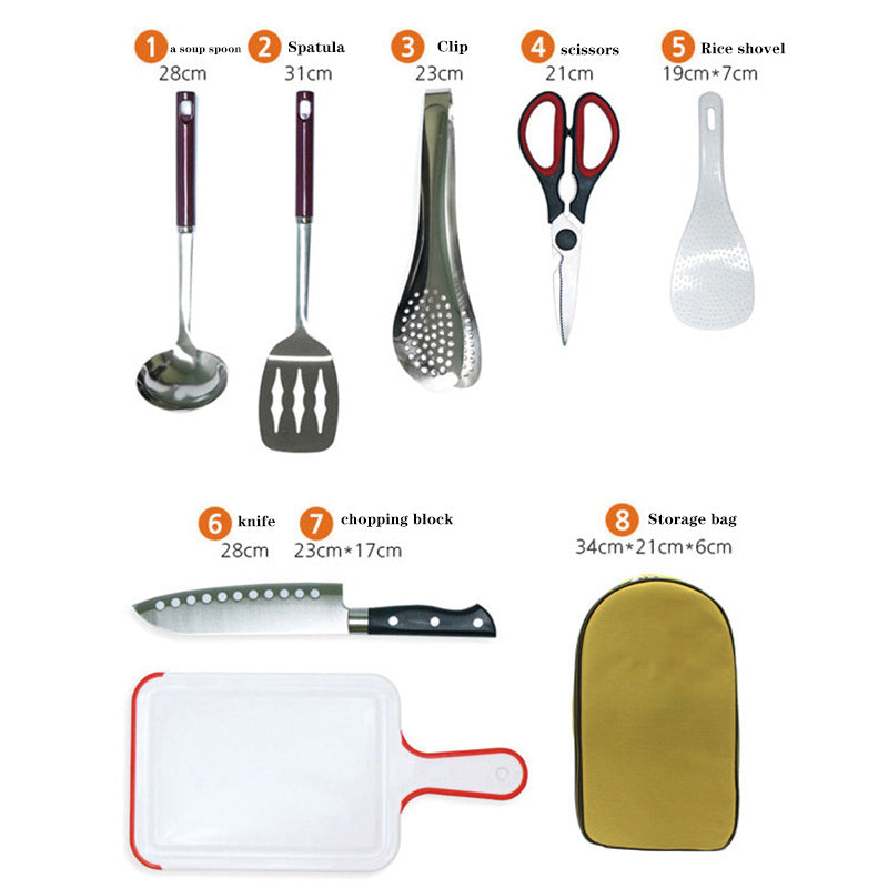 8pcs Camp Kitchen Cooking Utensil Set Travel Organizer Grill Accessories PortableGear For BBQ