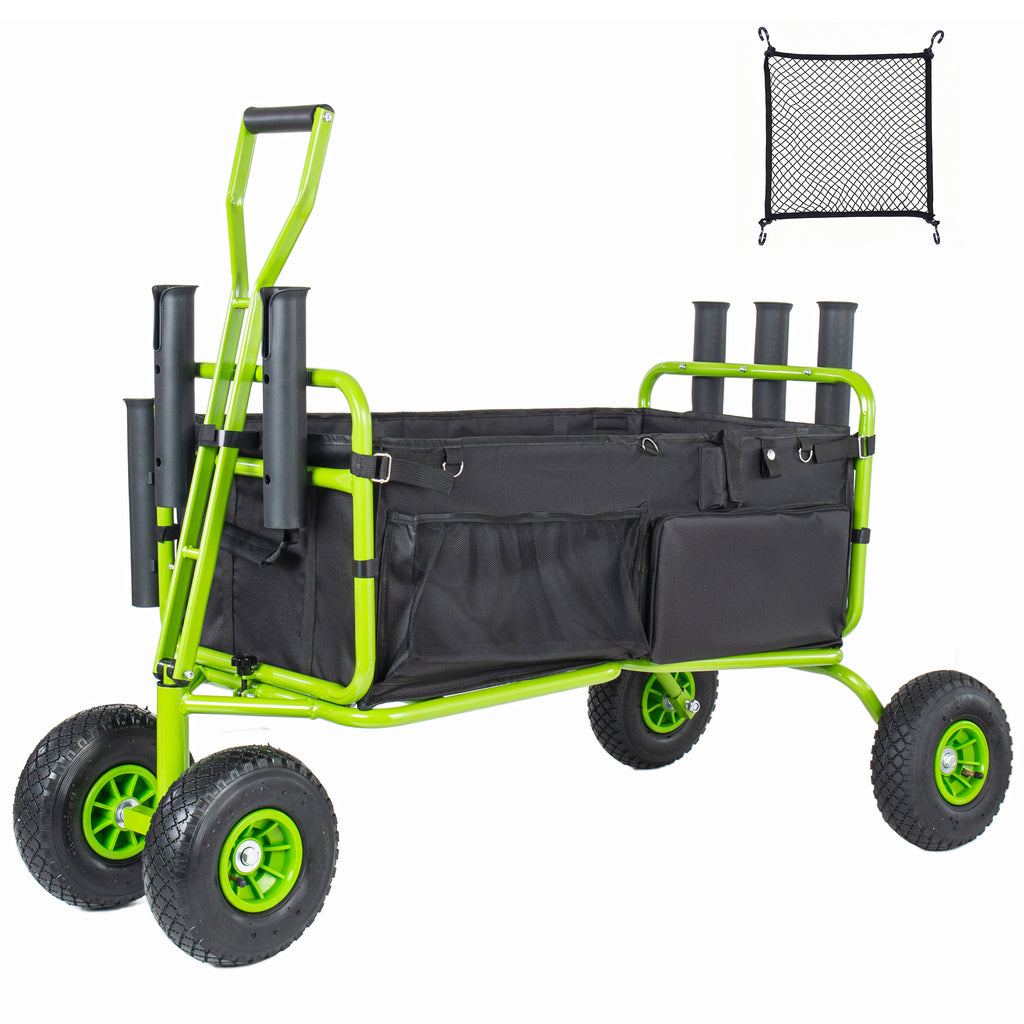 Fishing Cart Beach Cart Collapsible Wagon with 9.85'' All-Terrain Wheels