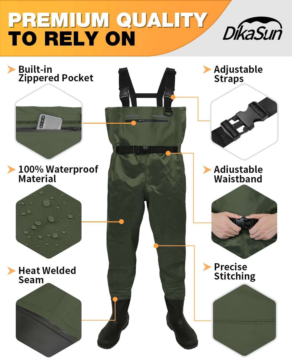,DikaSun Chest Waders with Boots -Lightweight Bootfoot Waders for Men & Women Duck Hunting & Fly Fishing
