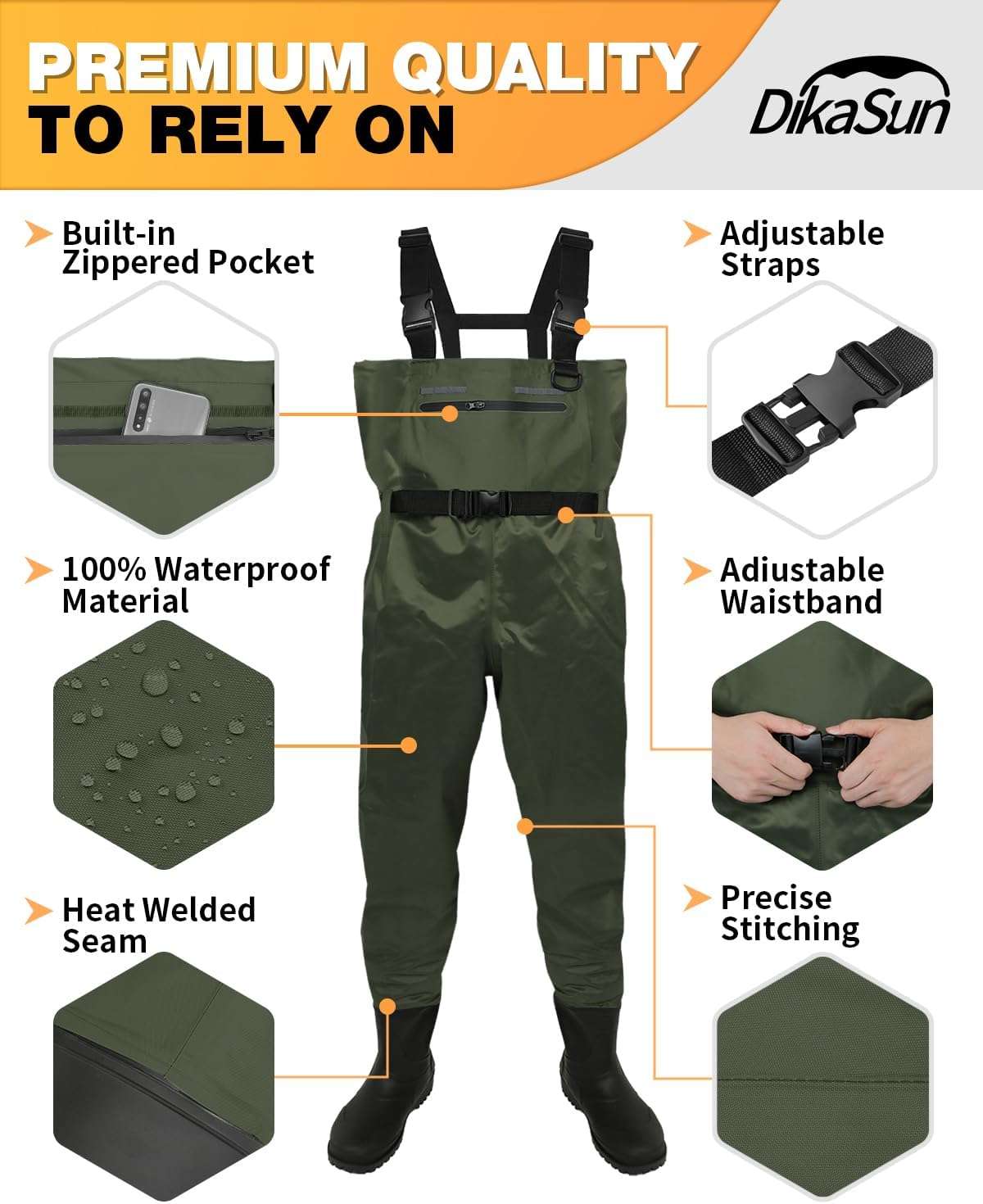 ,DikaSun Chest Waders with Boots -Lightweight Bootfoot Waders for Men & Women Duck Hunting & Fly Fishing