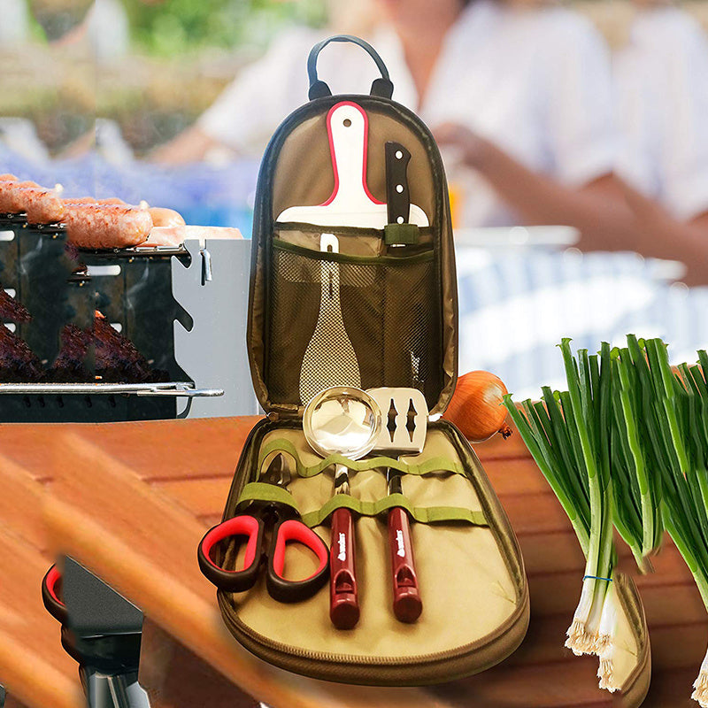 8pcs Camp Kitchen Cooking Utensil Set Travel Organizer Grill Accessories PortableGear For BBQ