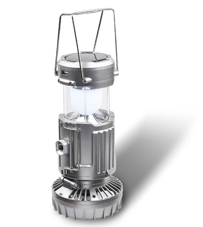 Portable Outdoor LED Camping Lantern With Fan Solar Charge Rechargeable Light Hanging