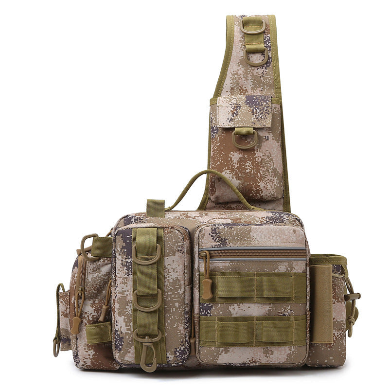 Men's Fishing Backpack with bait box, equipment storage bag, pole holder sling & shoulder bag