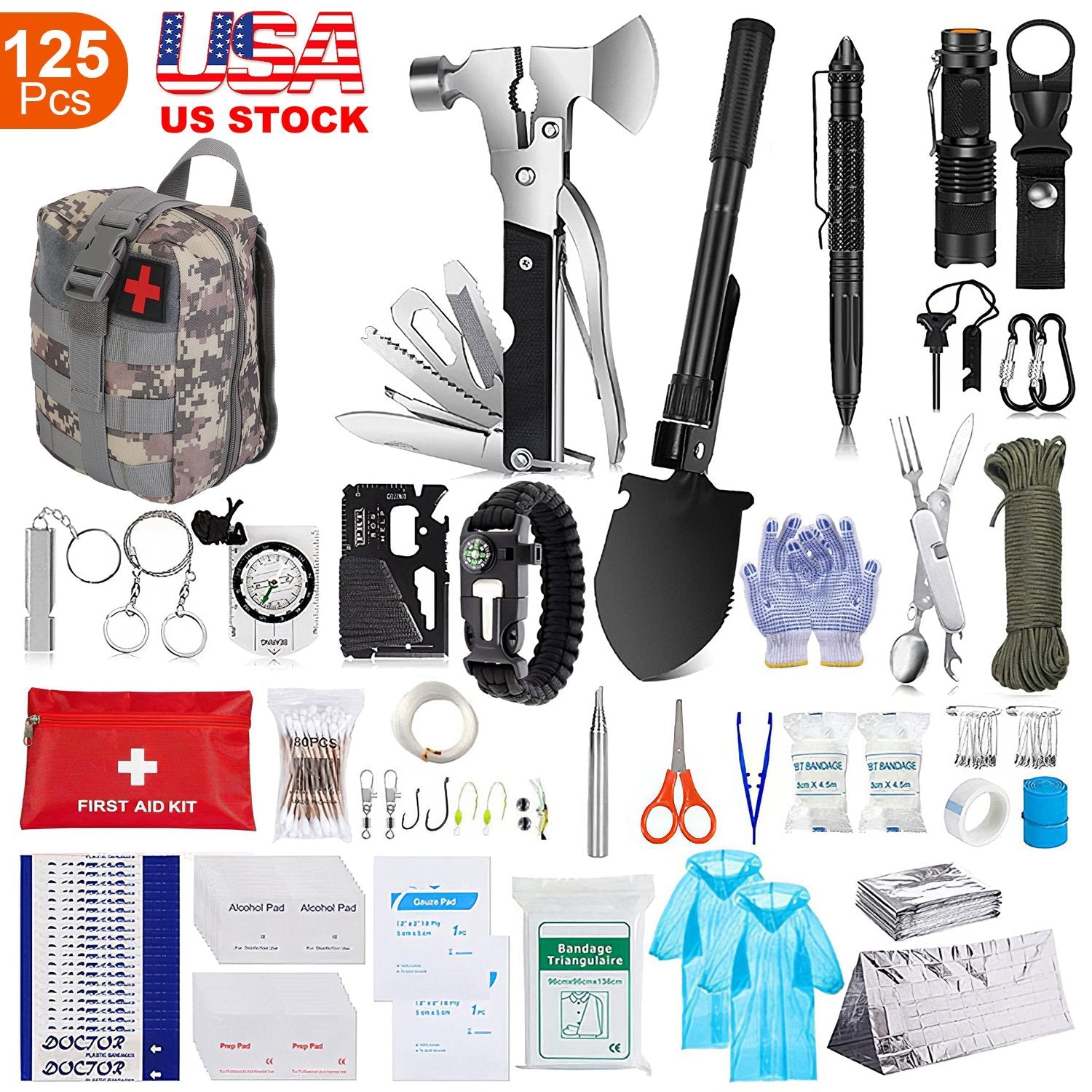 125Pcs Survival Kits Professional Emergency Survival Gear Tactical First Aid Kit Support