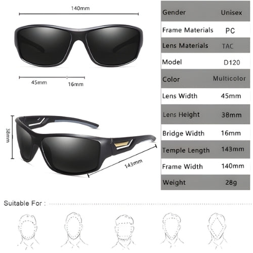 Polarized Outdoor Sports Sunglasses, Driving, Fishing, and Running Goggles with UV400 Protection