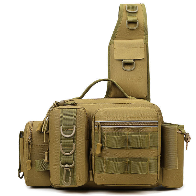 Men's Fishing Backpack with bait box, equipment storage bag, pole holder sling & shoulder bag