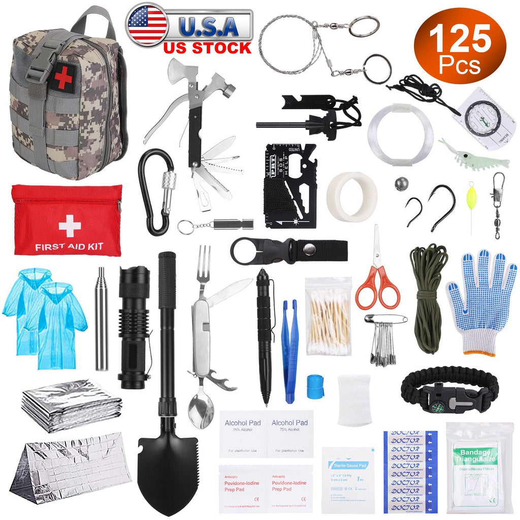 125Pcs Survival Kits Professional Emergency Survival Gear Tactical First Aid Kit Support