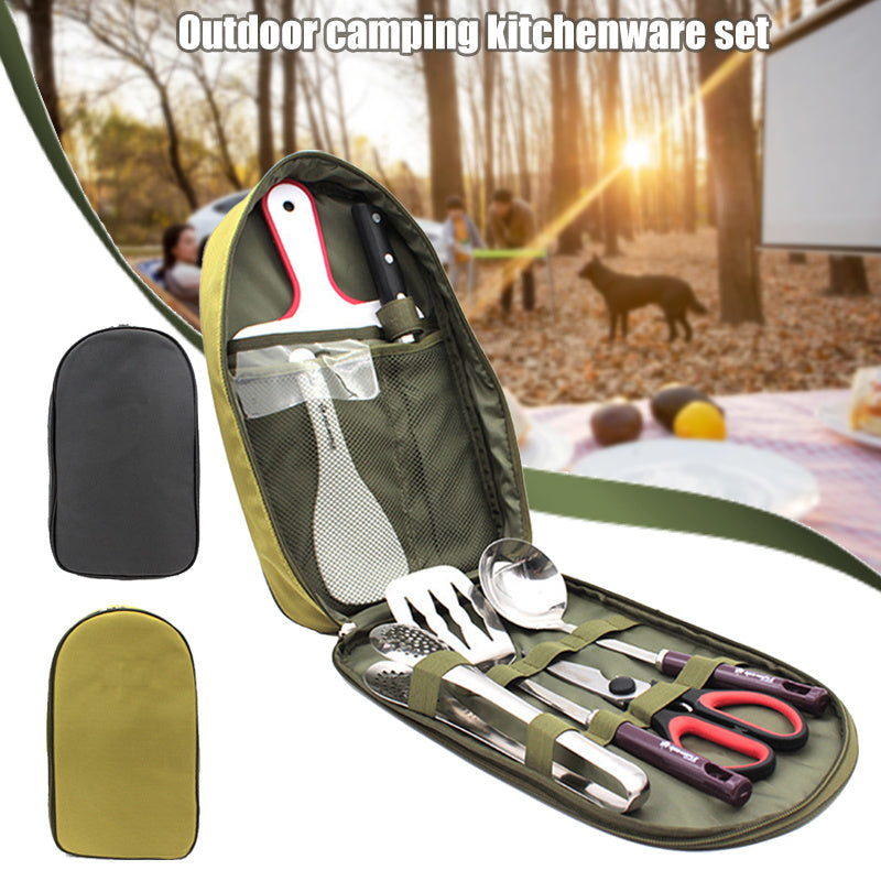 8pcs Camp Kitchen Cooking Utensil Set Travel Organizer Grill Accessories PortableGear For BBQ