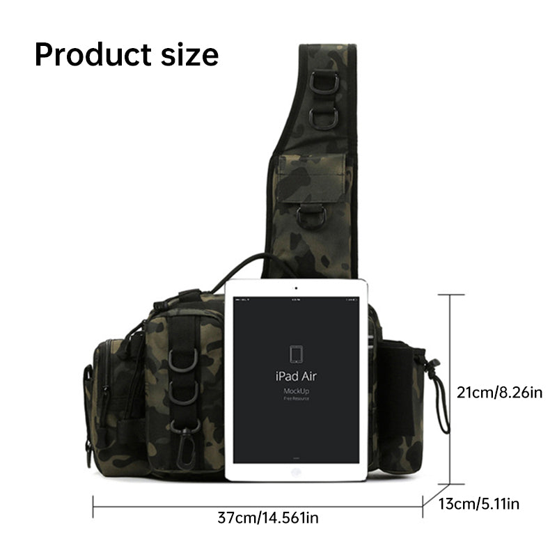 Men's Fishing Backpack with bait box, equipment storage bag, pole holder sling & shoulder bag
