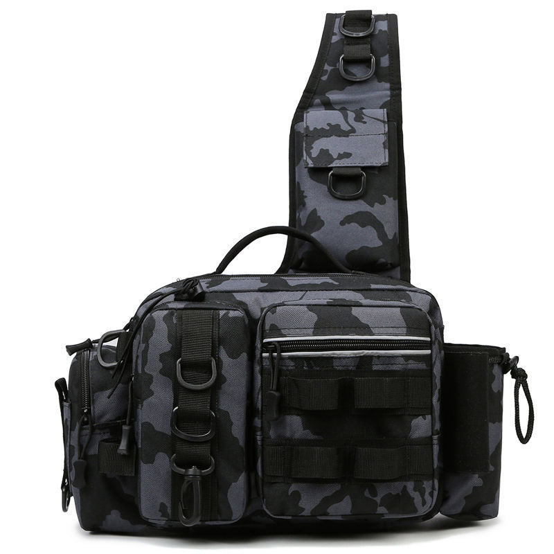 Men's Fishing Backpack with bait box, equipment storage bag, pole holder sling & shoulder bag