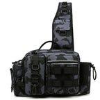 Men's Fishing Backpack with bait box, equipment storage bag, pole holder sling & shoulder bag