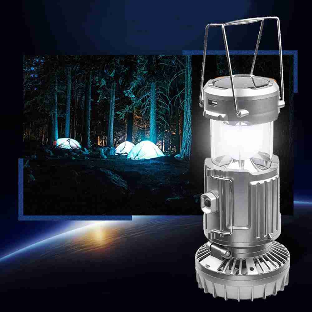 Portable Outdoor LED Camping Lantern With Fan Solar Charge Rechargeable Light Hanging