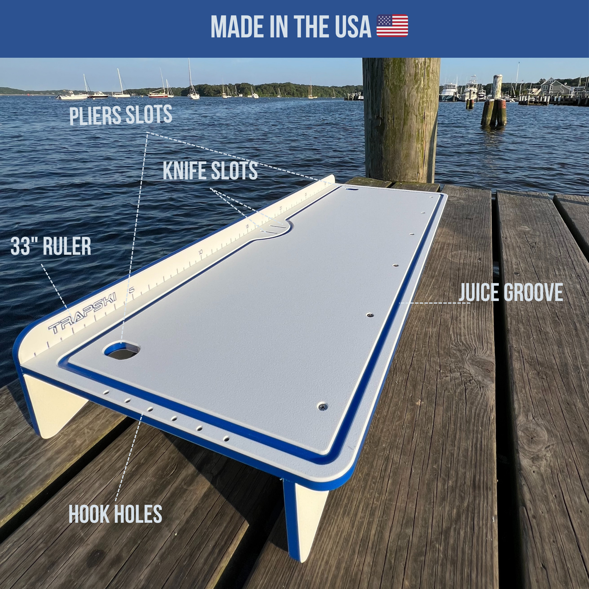 Premium Rod Mount 18" or 33" Raised Fillet Table – 3-in-1 Bait & Fish Station | Fits Rod Holders, Buckets & Flat Surfaces | Marine-Grade HDPE | Ruler, Juice Groove, Knife & Tool Slots