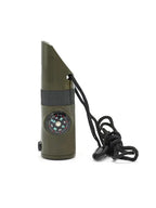 NEW 7 in 1 Survival Whistle Hiking Whistle Compass Mirror Flashlight Magnifier LED Light Thermometer Storage Compass Tool