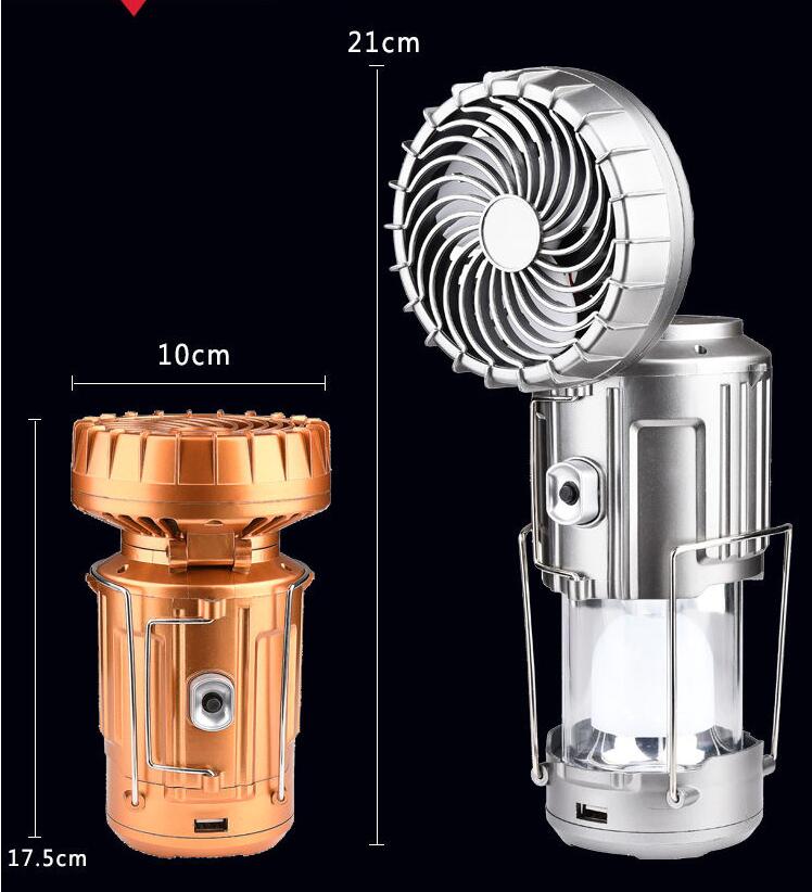 Portable Outdoor LED Camping Lantern With Fan Solar Charge Rechargeable Light Hanging