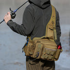 Men's Fishing Backpack with bait box, equipment storage bag, pole holder sling & shoulder bag