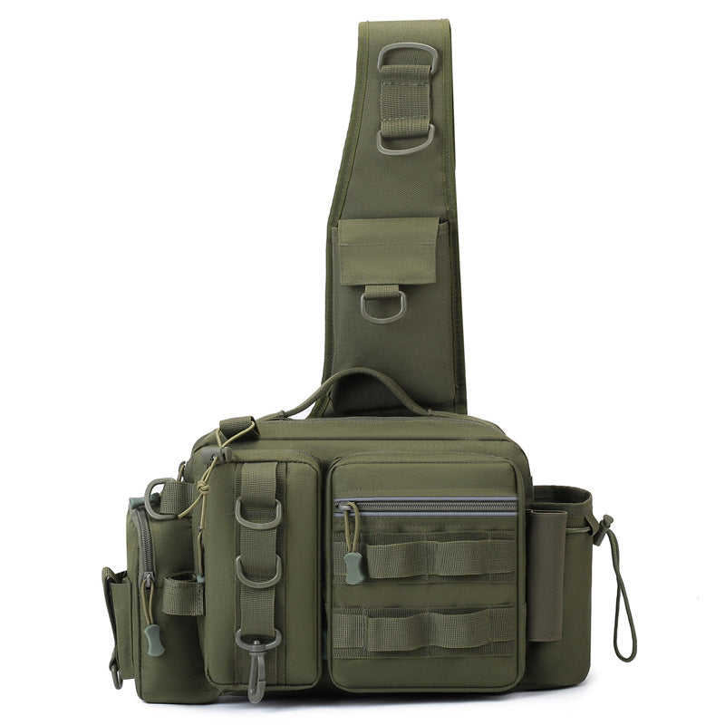 Men's Fishing Backpack with bait box, equipment storage bag, pole holder sling & shoulder bag