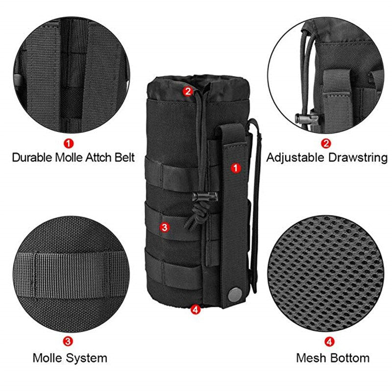 Outdoor Water Bottle Pouch Military Tactical Molle Kettle Case Waist Bag Multifunction Pockets