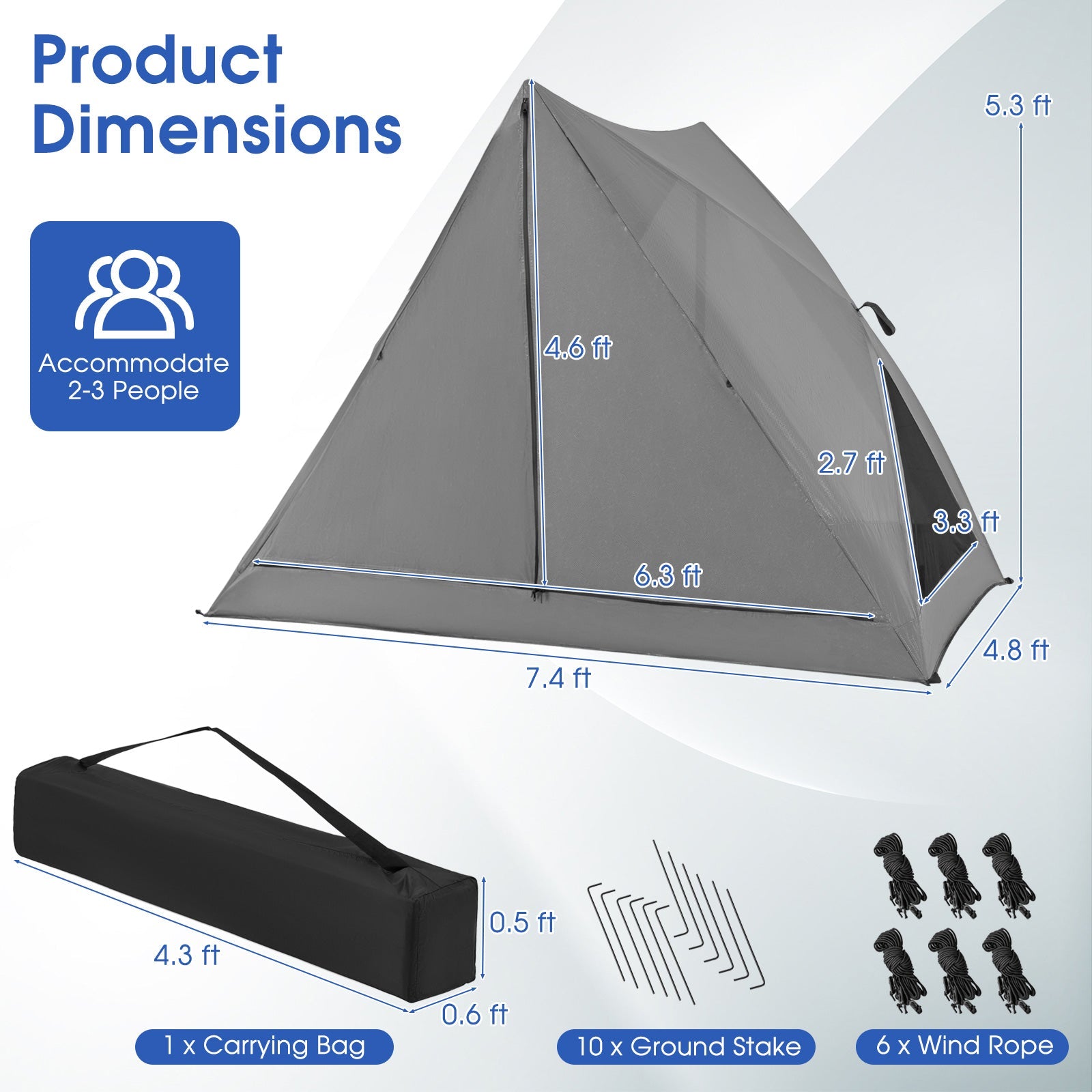 Pop-up Camping Tent for 2-3 People with Carry Bag and Rainfly for Backpacking Hiking