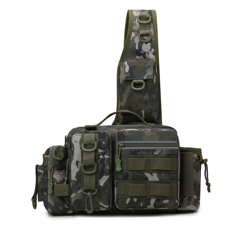 Men's Fishing Backpack with bait box, equipment storage bag, pole holder sling & shoulder bag