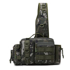Men's Fishing Backpack with bait box, equipment storage bag, pole holder sling & shoulder bag