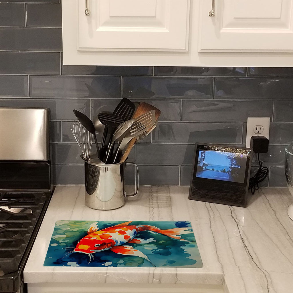 Koi Fish Cutting Board Tempered Glass Kitchen Surface, Heat Resistant Chopping Slip proof