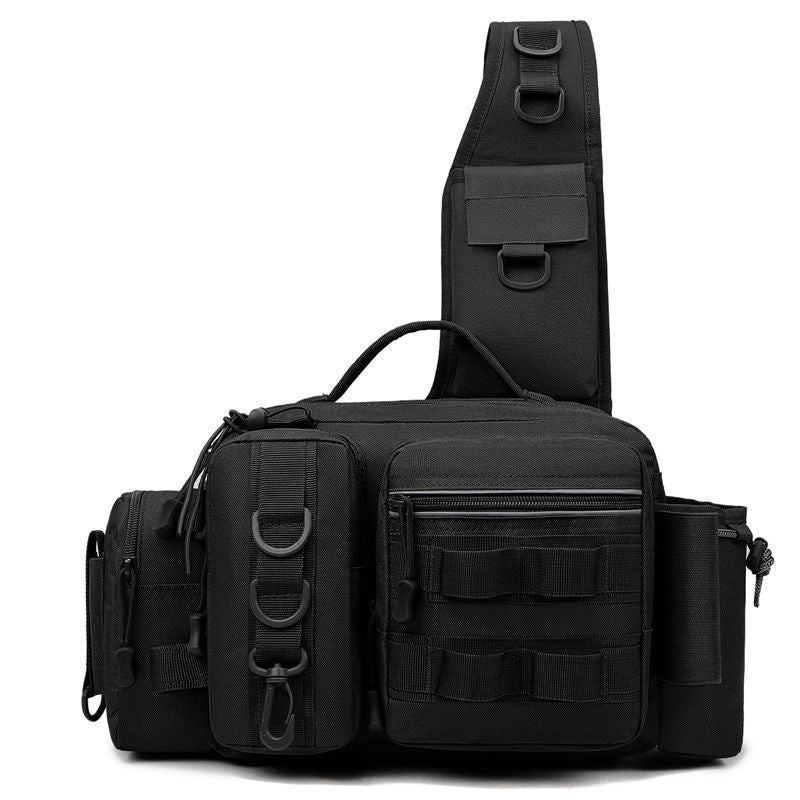 Men's Fishing Backpack with bait box, equipment storage bag, pole holder sling & shoulder bag