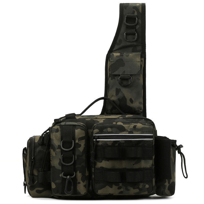 Men's Fishing Backpack with bait box, equipment storage bag, pole holder sling & shoulder bag