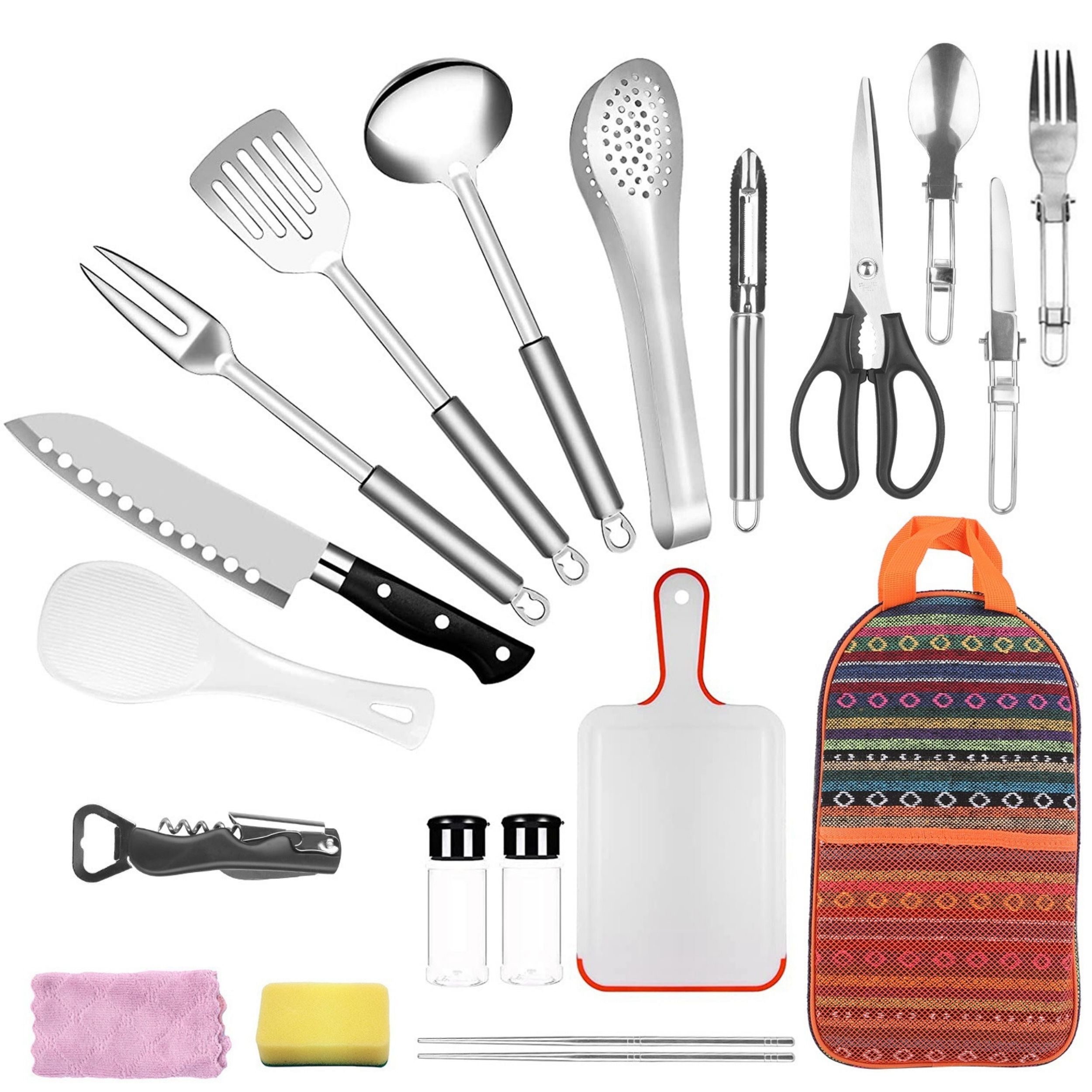 19Pcs Camping Cookware Set - Portable Outdoor Kitchen Gear Utensil nces & Equipment