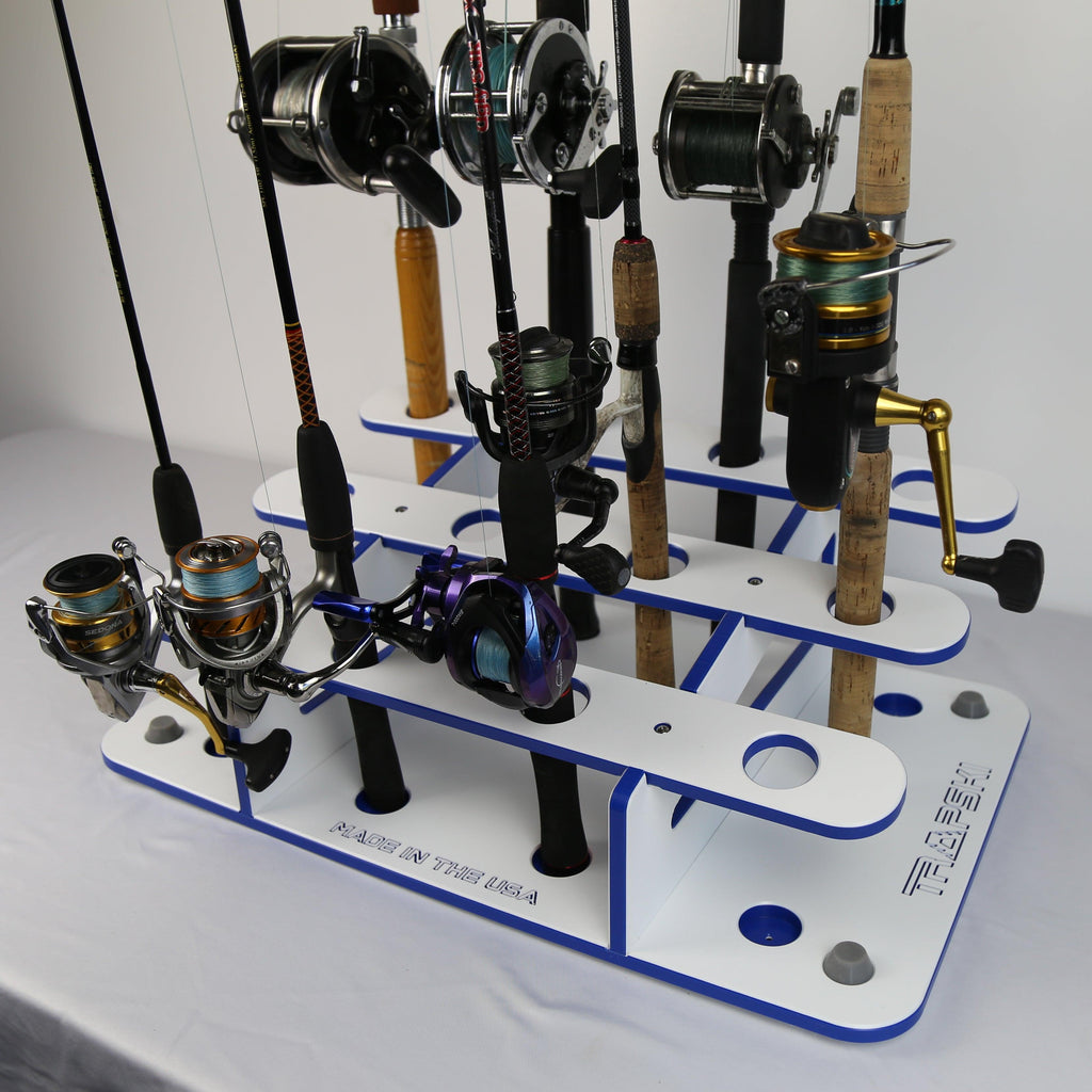Made in the USA Fishing Rod Rack | 12 Pole Waterproof Wash-down | Dock, Garage, Boat Storage