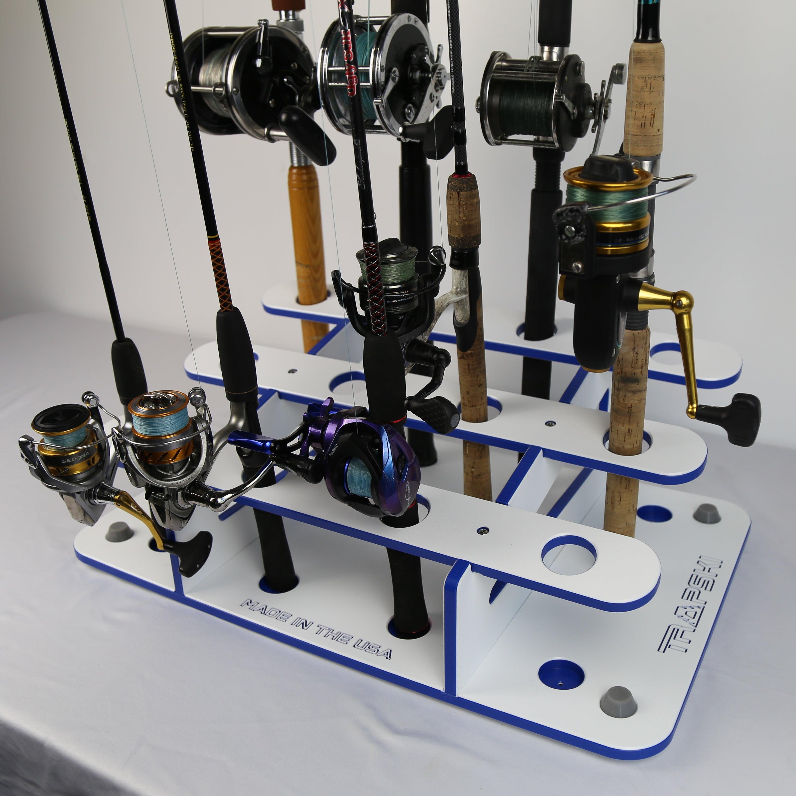 Made in the USA Fishing Rod Rack | 12 Pole Waterproof Wash-down | Dock, Garage, Boat Storage