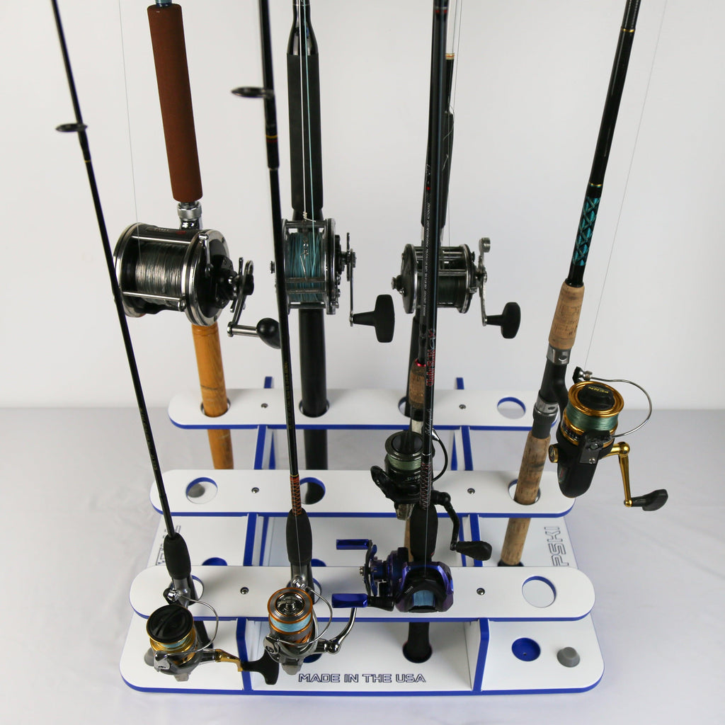 Made in the USA Fishing Rod Rack | 12 Pole Waterproof Wash-down | Dock, Garage, Boat Storage