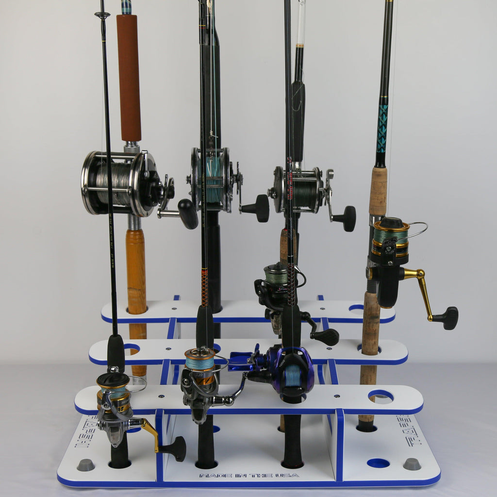 Made in the USA Fishing Rod Rack | 12 Pole Waterproof Wash-down | Dock, Garage, Boat Storage
