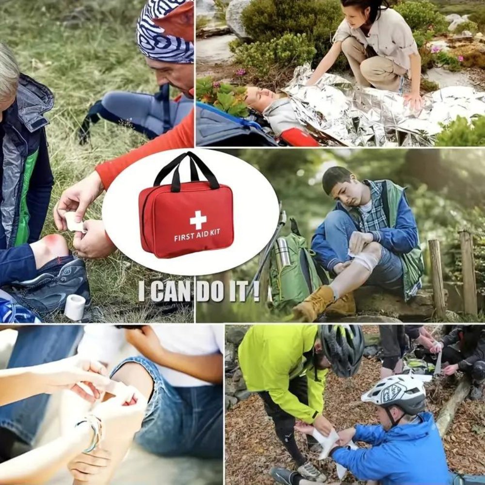 173pcs Large First Aid Kit: Portable Bag For Outdoor Hunting, Hiking, Camping - Including Emergency Supplies!