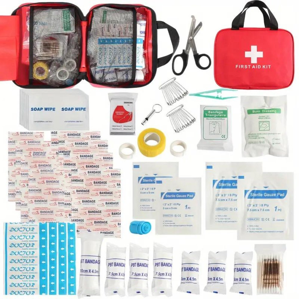 173pcs Large First Aid Kit: Portable Bag For Outdoor Hunting, Hiking, Camping - Including Emergency Supplies!