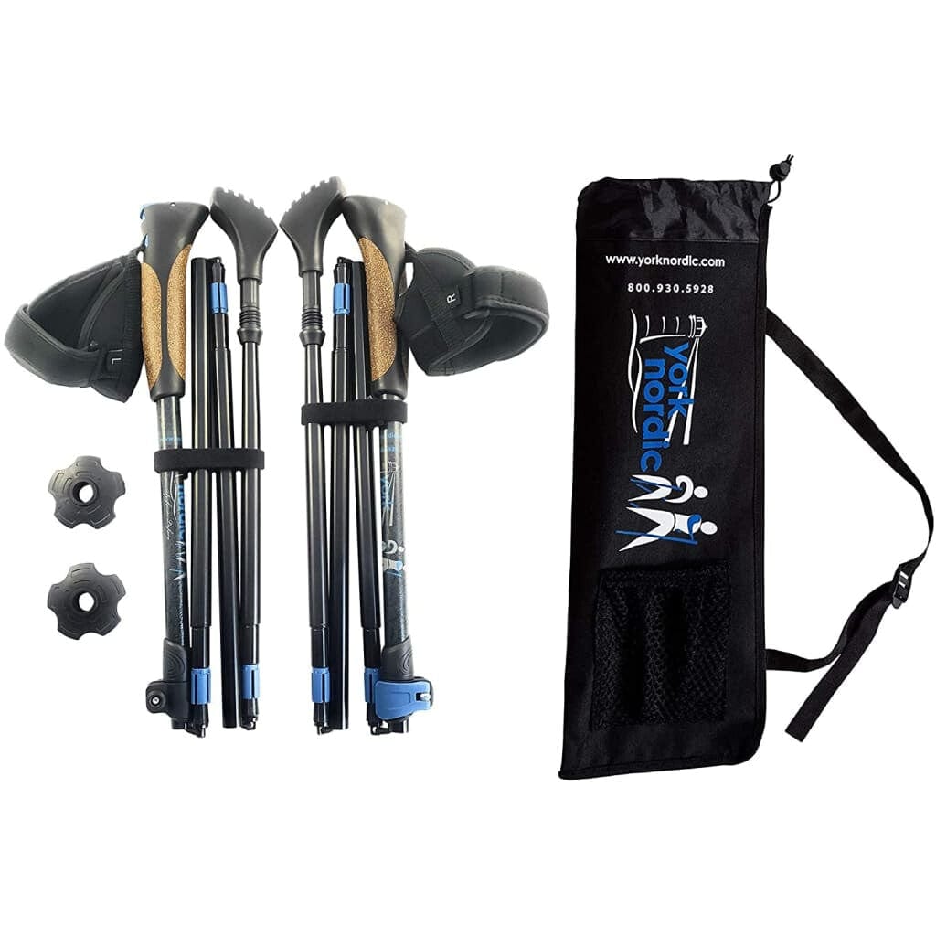 Travel Folding Walking & Hiking Poles - 13.5 in with Rubber Feet, Baskets, and Bag - Available in 3 Sizes