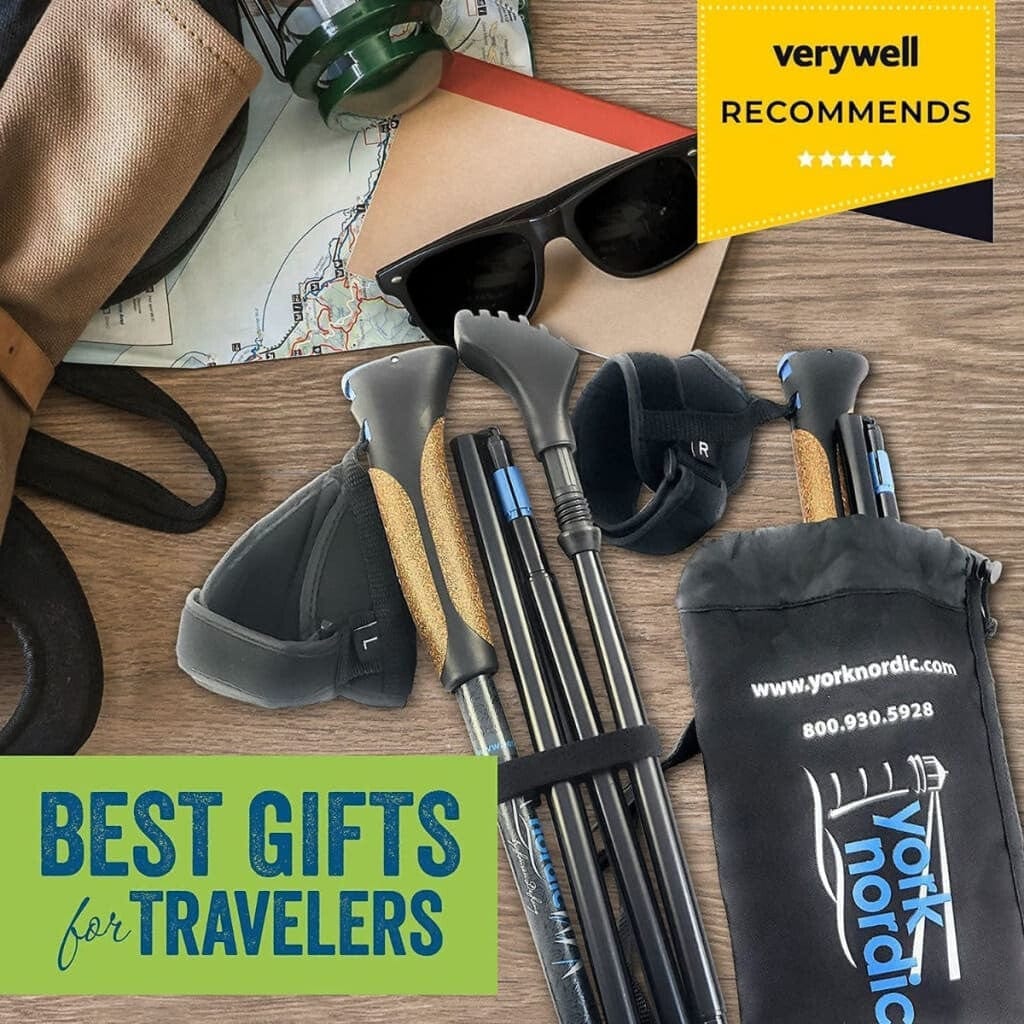 Travel Folding Walking & Hiking Poles - 13.5 in with Rubber Feet, Baskets, and Bag - Available in 3 Sizes